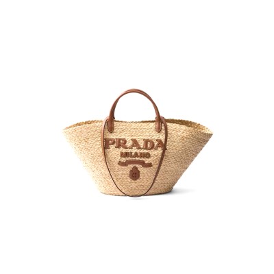 PRADA LARGE RAFFIA AND LEATHER SHOPPING BAG 1BG470 (25*25*15cm)